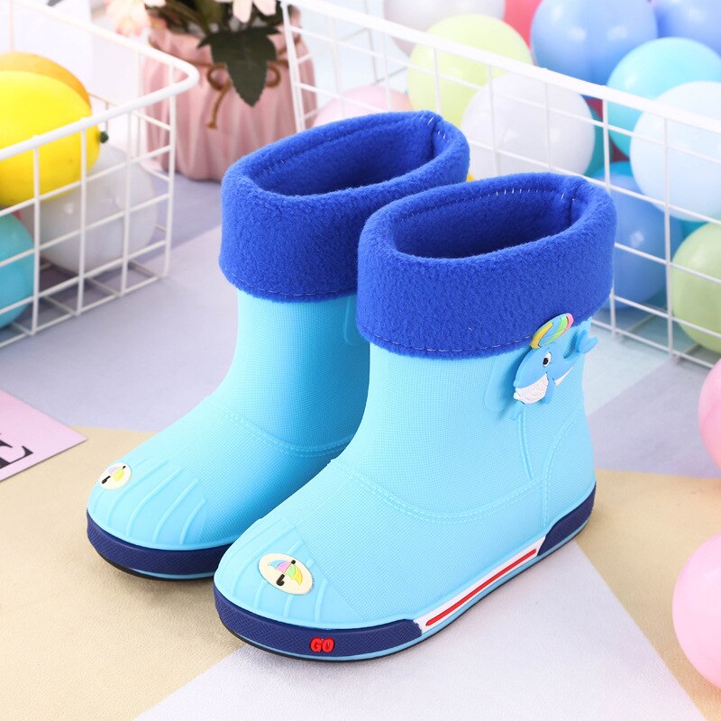 Versión coreana de botas para lluvia para niños de dibujos animados botas de lluvias para bebé antideslizante color sólido 2-8 años de edad niños y niñas zapatos de agua: Azul cielo / 33