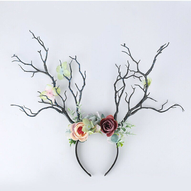 Christmas Headband Antlers Deer Horns Fairy Tale Flower Tree Branch Retro Hair Hoop Crown Festival Party Props Xmas Costume
