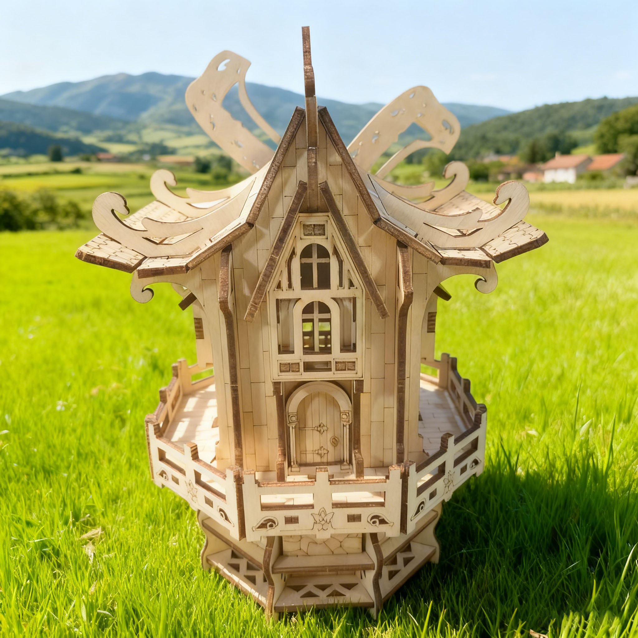 Puzzle 3D Casa in legno fai-da-te Kit modello mulino a vento Set di assemblaggio divertente Blocchi di costruzione in legno Il regalo perfetto Regalo ideale per le vacanze