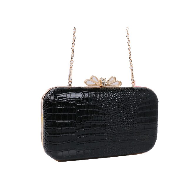 wave of female crocodile pattern chain handbag ladies shoulder bag evening clutch bag box make up bag mobile phone bag: black