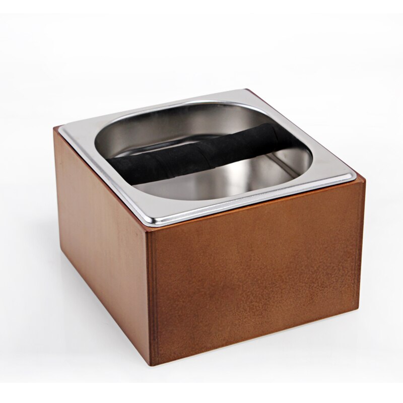 Coffee Knock Box Stainless Steel Wood Coffee Grounds Container Box Barista Coffee Residue Bucket Grind Waste Bin Knocking Bucket