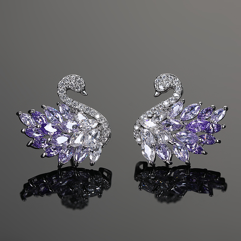 Boucles d'oreilles couleur cygne de Style déesse de luxe léger, boucles d'oreilles en Zircon micro-pavé, boucles d'oreilles longues à la et polyvalentes: Bleu