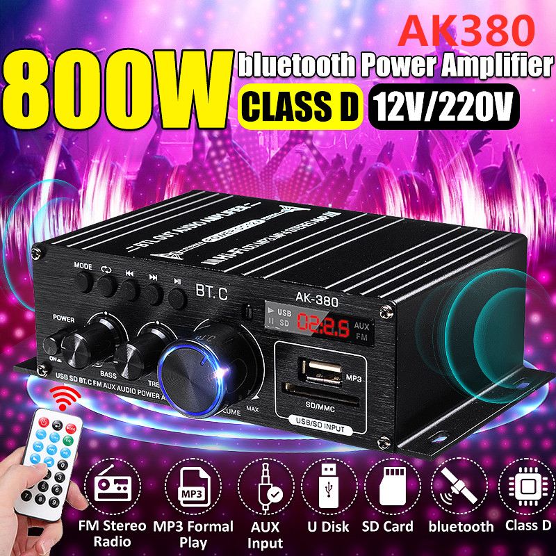 110-240V 600W Thuis Digitale Versterkers Audio Bluetooth Versterker Subwoofer Versterker Home Theater Sound Systeem Mini Versterker: AK380 bluetooth