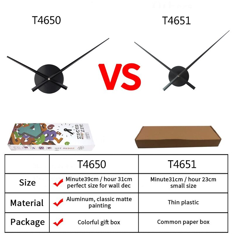 Mecanismo de agujas de reloj de pared grande, accesorios de manos de gran tamaño para reloj de pared 3D, bricolaje, decoración moderna del hogar