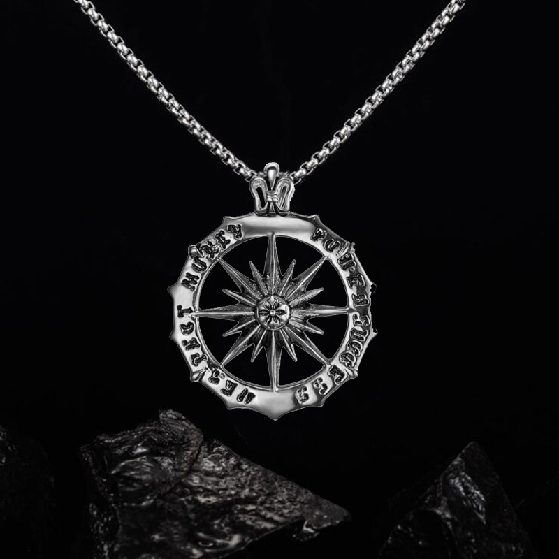 Silver Round shape Pendant Necklace Men Trendy Simple Stainless Steel Chain Men Necklace Jewelry