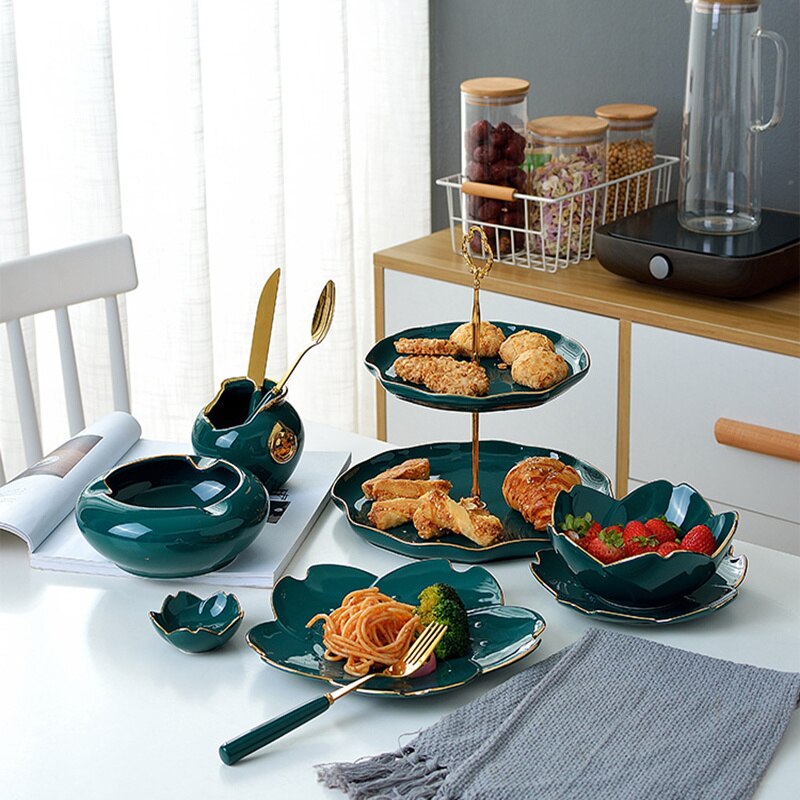 Neue Keramik Japanische Süßigkeiten Snacks Lebensmittel Trays Kuchen Stehen Nordic Malachit Grün Hochzeit Dekoration Tablett Küche Veranstalter