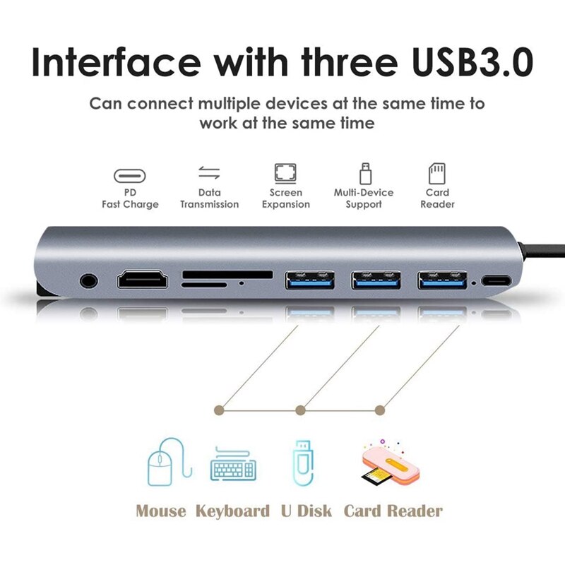 Adaptateur multiport usb c hub 9 in en 1 avec alimentation pd ,  , 4k sorties hdmi, , 3 ports usb 3.0 , lecteur de carte, vga, port o