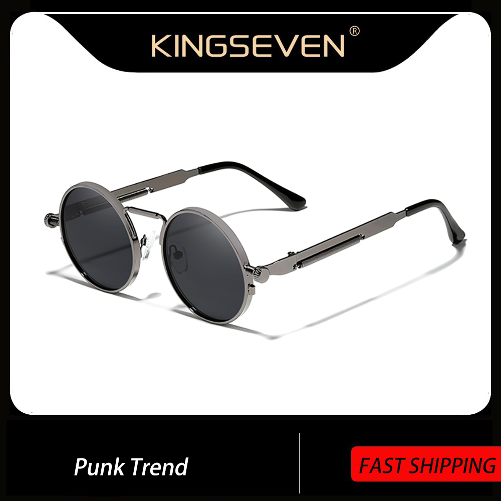 KINGSEVEN Gothic Steampunk Sunglasses Polarized Men Women Brand Vintage Round Metal Frame Sun Glasses