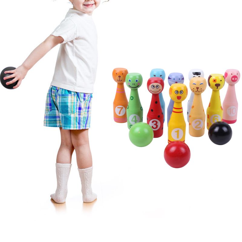 13 stk/sæt bowling -sæt i træ 10 pins 3 -bowling bowling -spil til børn