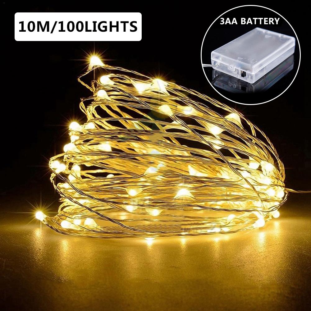 10 m 100 led juldekoration ljusslingor led koppartråd fairy light aa batteridriven string light hemfest dekoration: 100 ledde varm