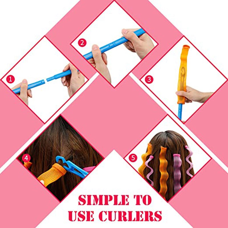 12 stk 25cm krøller spiral krøller ingen hedebølge hår krøller styling kit spiral krøller med 2 stk styling kroge