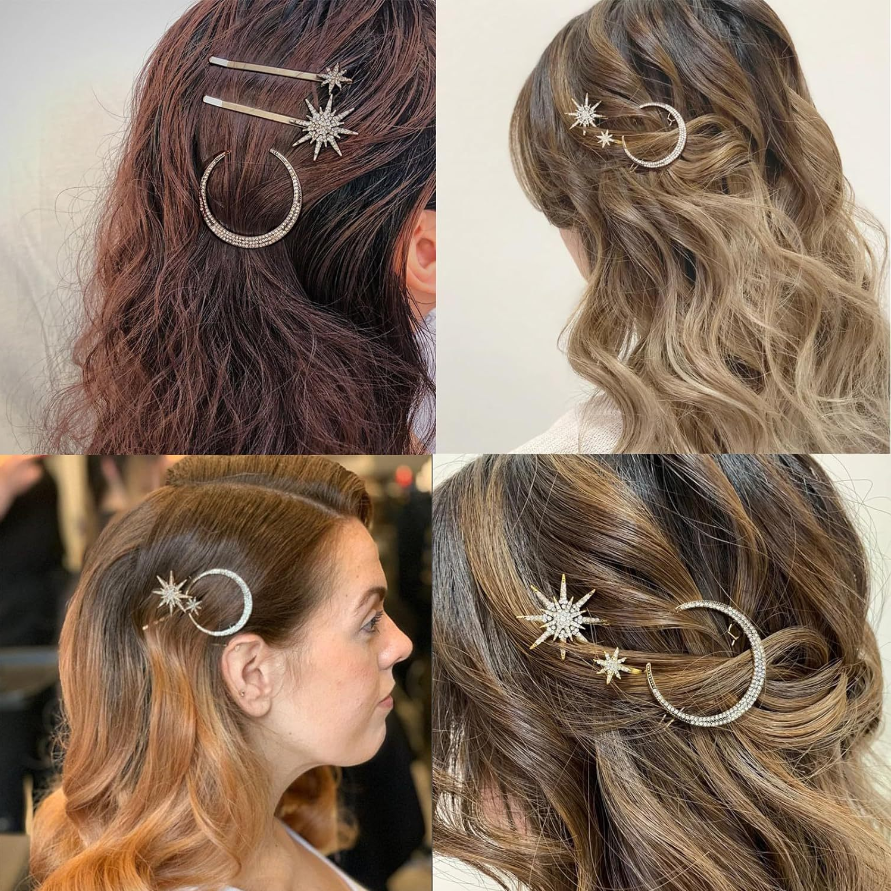Horquillas laterales de cristal para mujer, pasadores de Metal para el cabello, accesorios para el cabello para niña, conjunto de Clips de diamantes de imitación con estrellas y Luna, horquillas de estrella