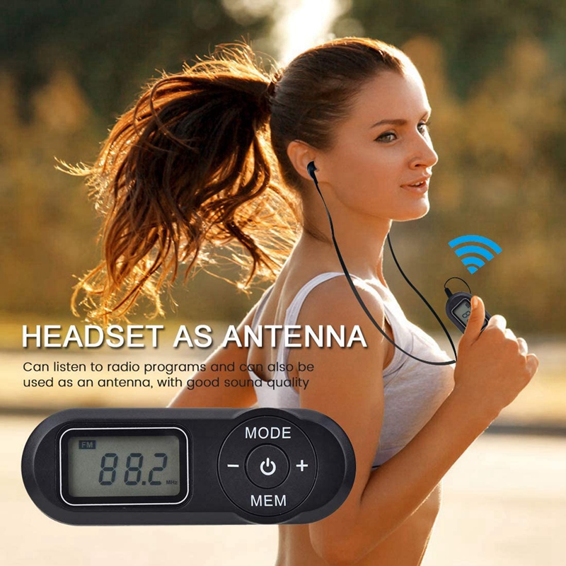 Mini bærbar fm-radio, lommeradio-modtager med øretelefon fm-stereoanlæg til at løbe løbende jogging