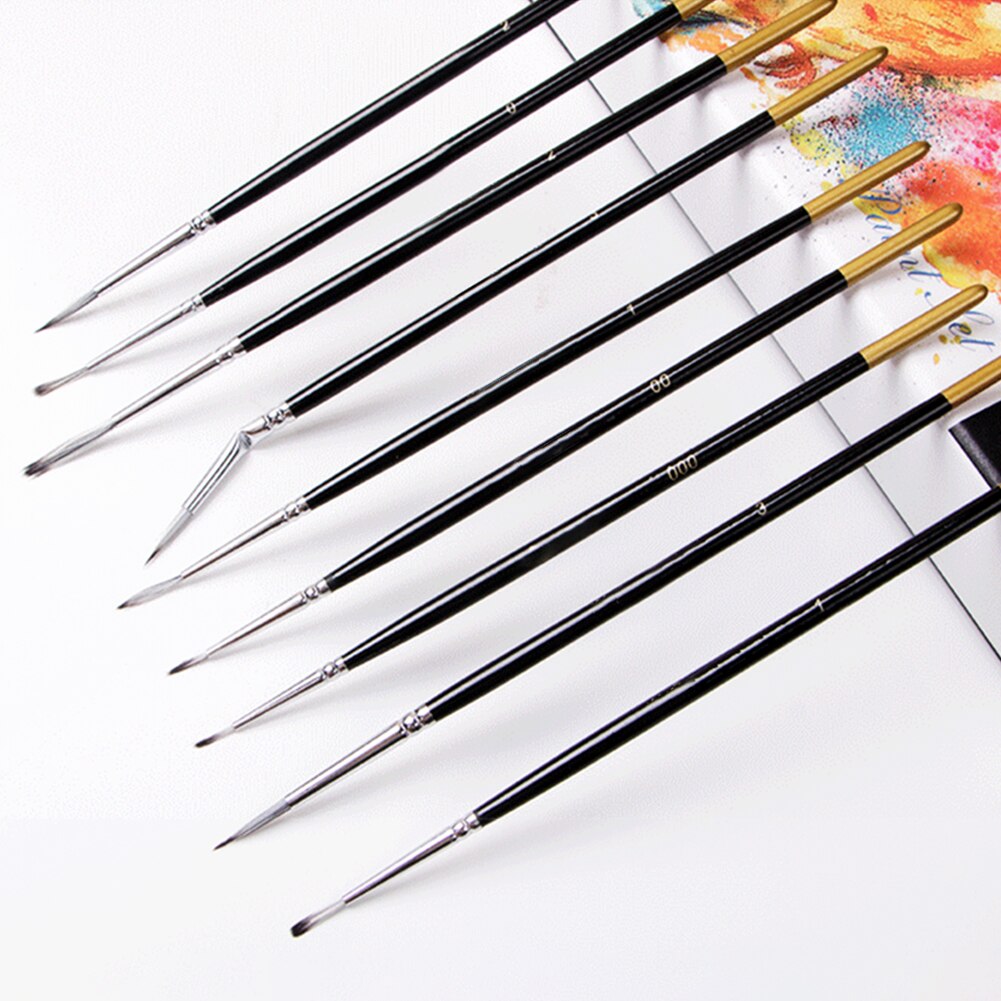 9pcs/Set Beginners Nail Face Fine Detail Paint Brush DIY Scale Model Line Drawing Acrylic Painting Students For Micro Miniatures