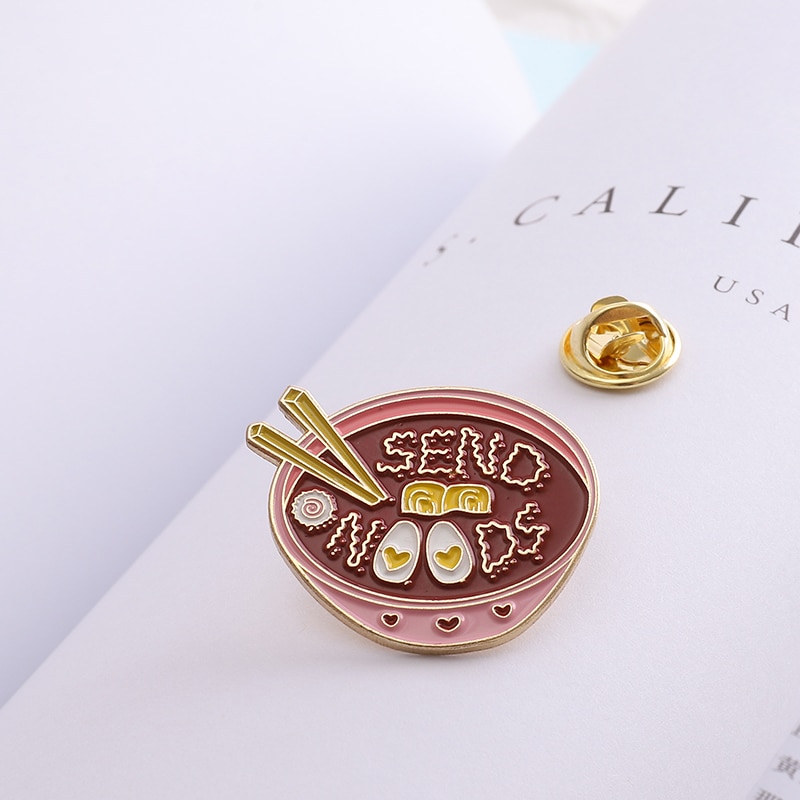 Eggs Ramen Enamel Pin Pink Bowl Noodles Badge Custom Brooches Bag Clothes Lapel pin Cartoon Food Jewelry for Kids Friends