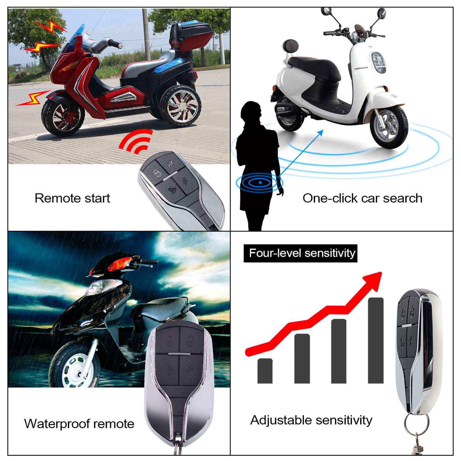 Sistema de alarma de seguridad para motocicleta, antirrobo con arranque remoto, Sensor de alarma de advertencia antirobo, Control remoto, corte de aceite/circuito