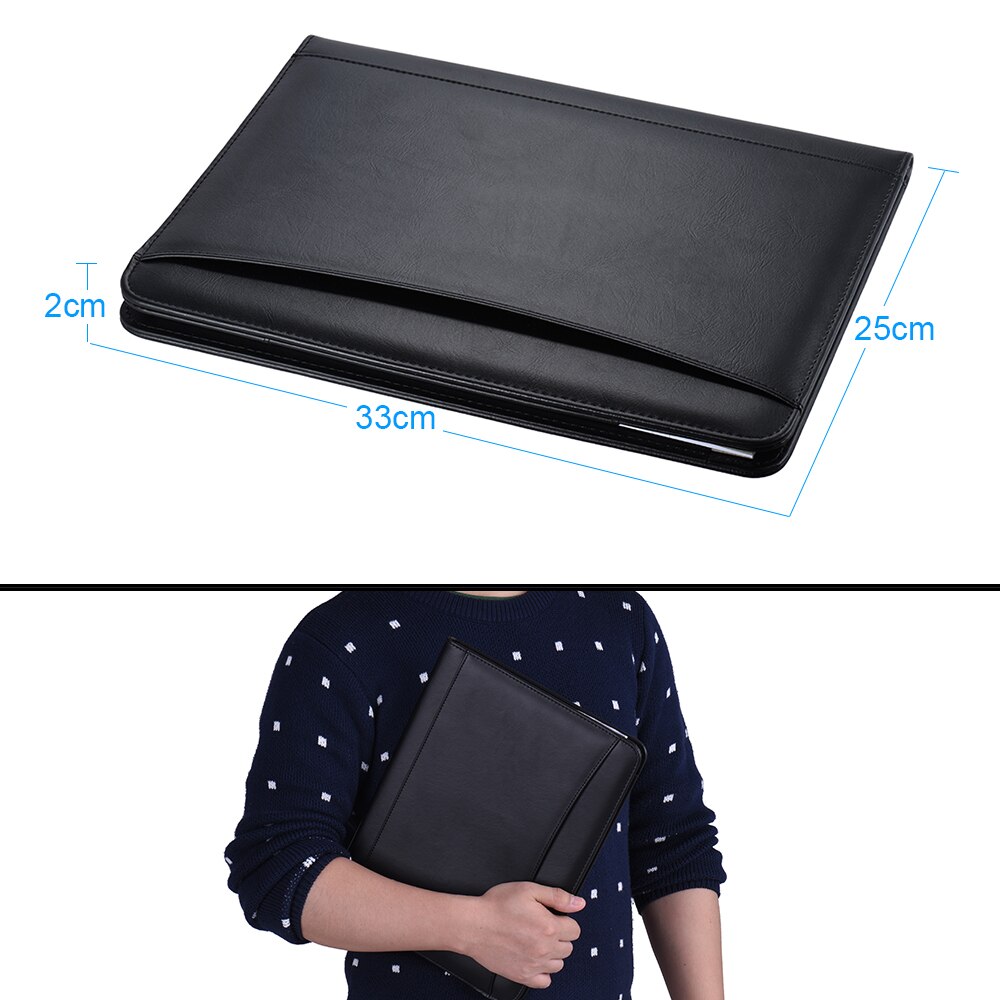 Multifunctional Business Portfolio Padfolio Folder Document Case Organizer A4 PU Leather with Business Card Holder Memo Note Pad