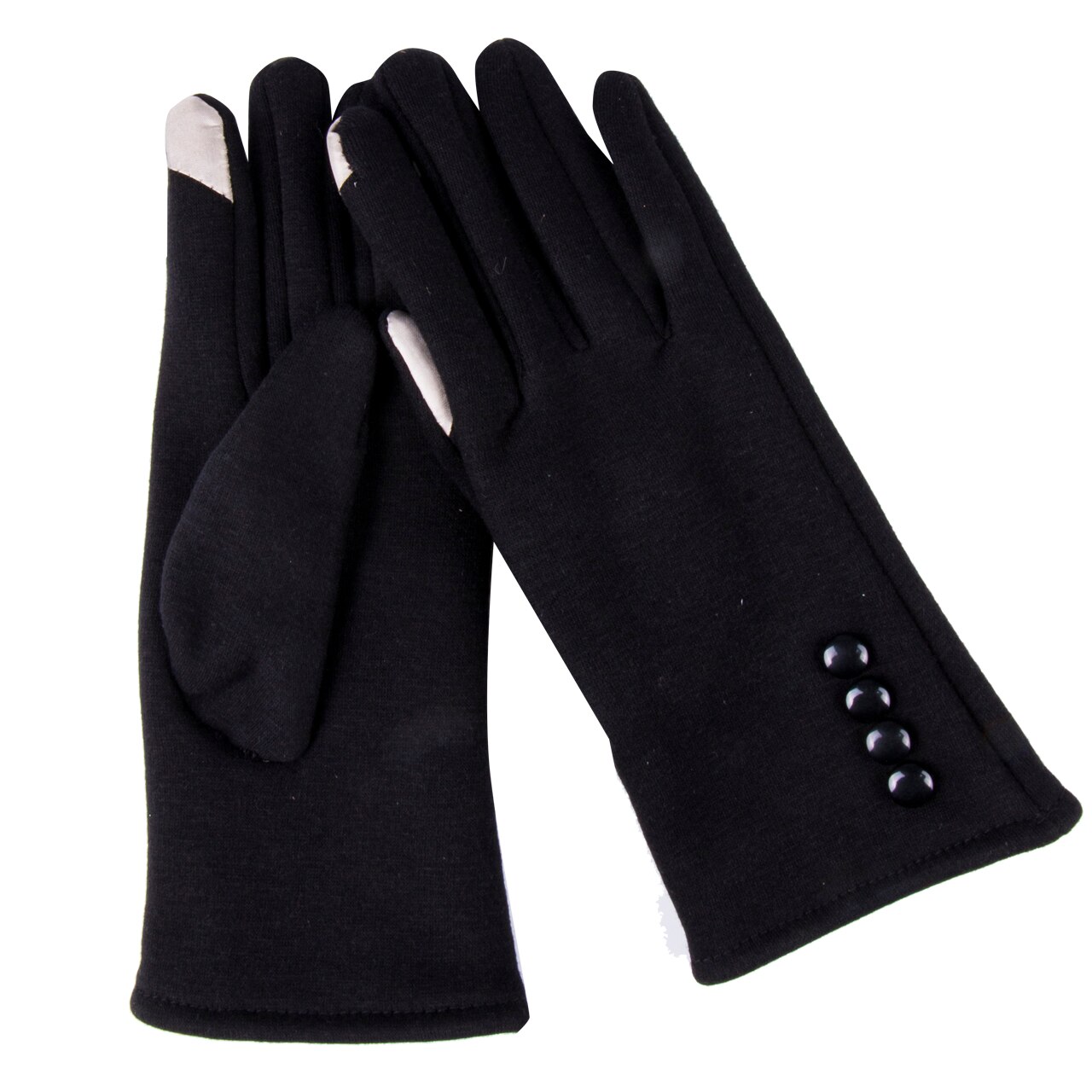 Women Ladies Button Fleece Thermal Lined Touch Screen Gloves Winter Glove: Black