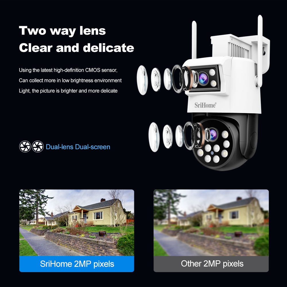 Srihome 4MP Outdoor WIFI Dual Lens IP Camera SH048 128G AI Tracking Security Protection Cameras Video CCTV Surveillance Cameras