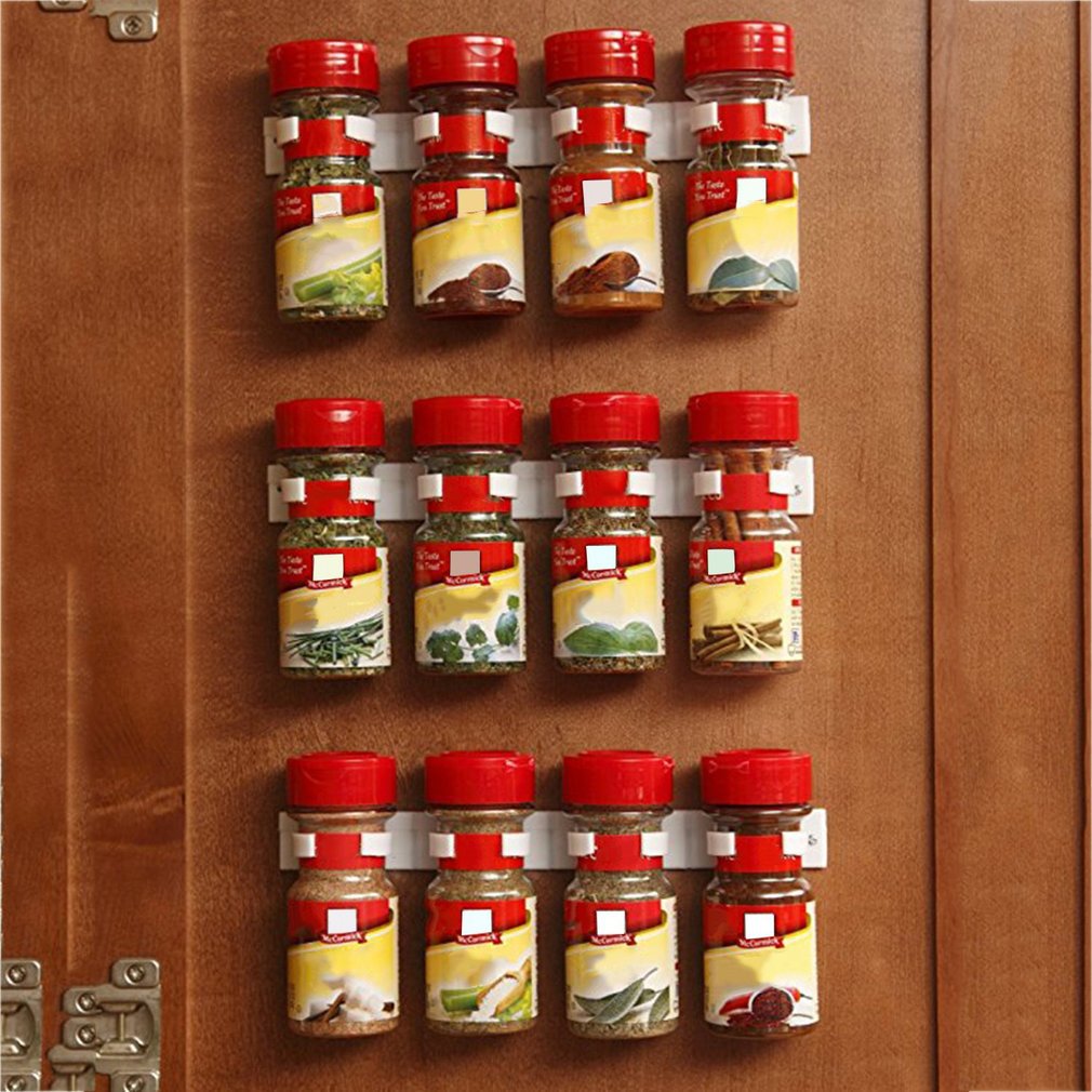 4 unids/set portador de condimentos soporte de almacenamiento de botellas estante de especias montaje en pared gabinete Clip estante estantes tienda hogar organizador