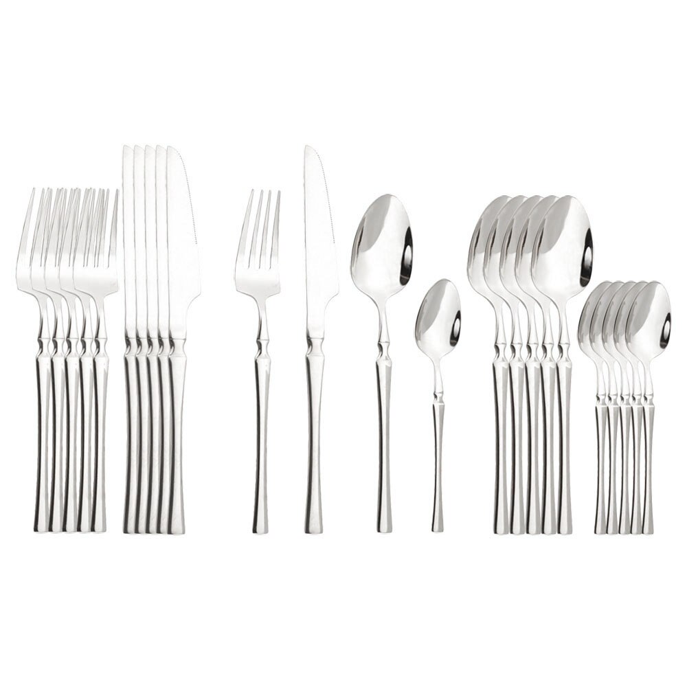 Argent brillant Vaisselle Ensemble De Couverts En Acier Inoxydable 4/8/16/24/32Pcs Fourchette Couteau Cuillère Couverts Vaisselle Cuisine Argenterie