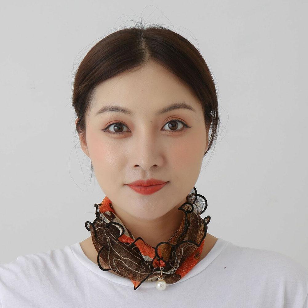 Ruffled Shiny Gold Silk Scarf Pearl Pendant Neck Lady&#39;s Head Jewelry Scarves Hair Accessory Necklace Girl Kerchief A3Z9