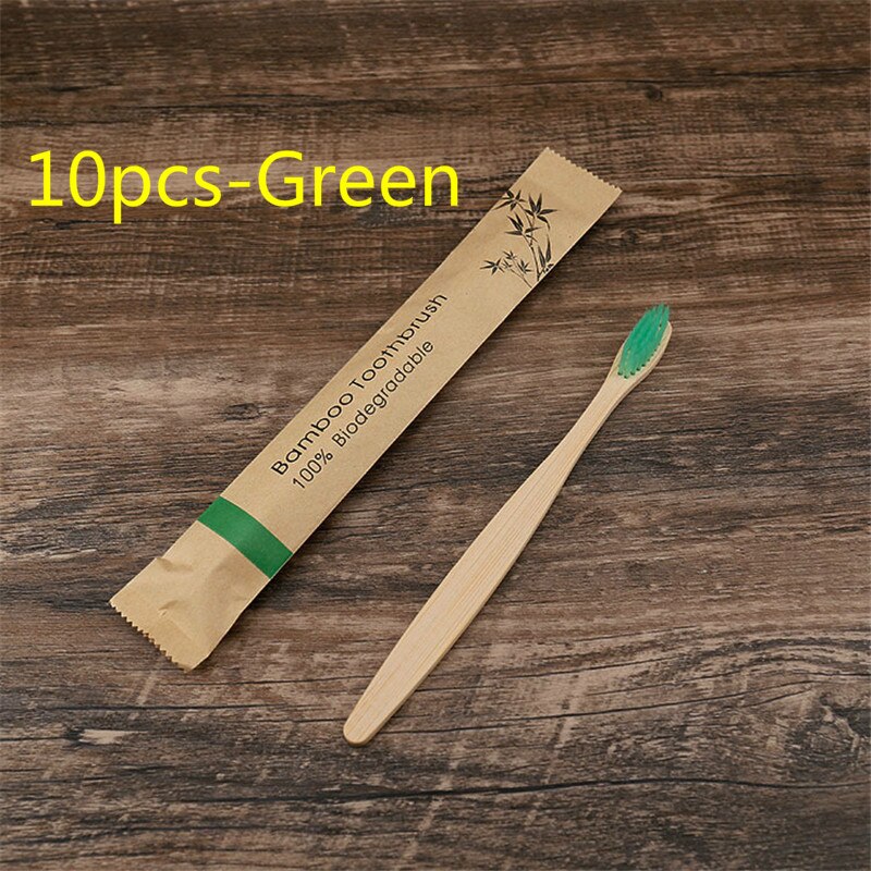 5/10Pcs Milieuvriendelijk Tandenborstel Bamboe Resuable Tandenborstels Draagbare Volwassen En Tieners Zachte Training Tandenborstels: 10pcs-Green