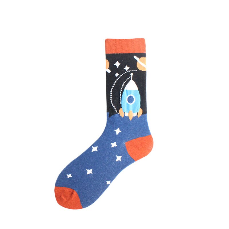 Automne hiver coton chaussettes de noël pour hommes Alien planète astronaute espace drôle dessin animé chaussettes Harajuku Sox: 2