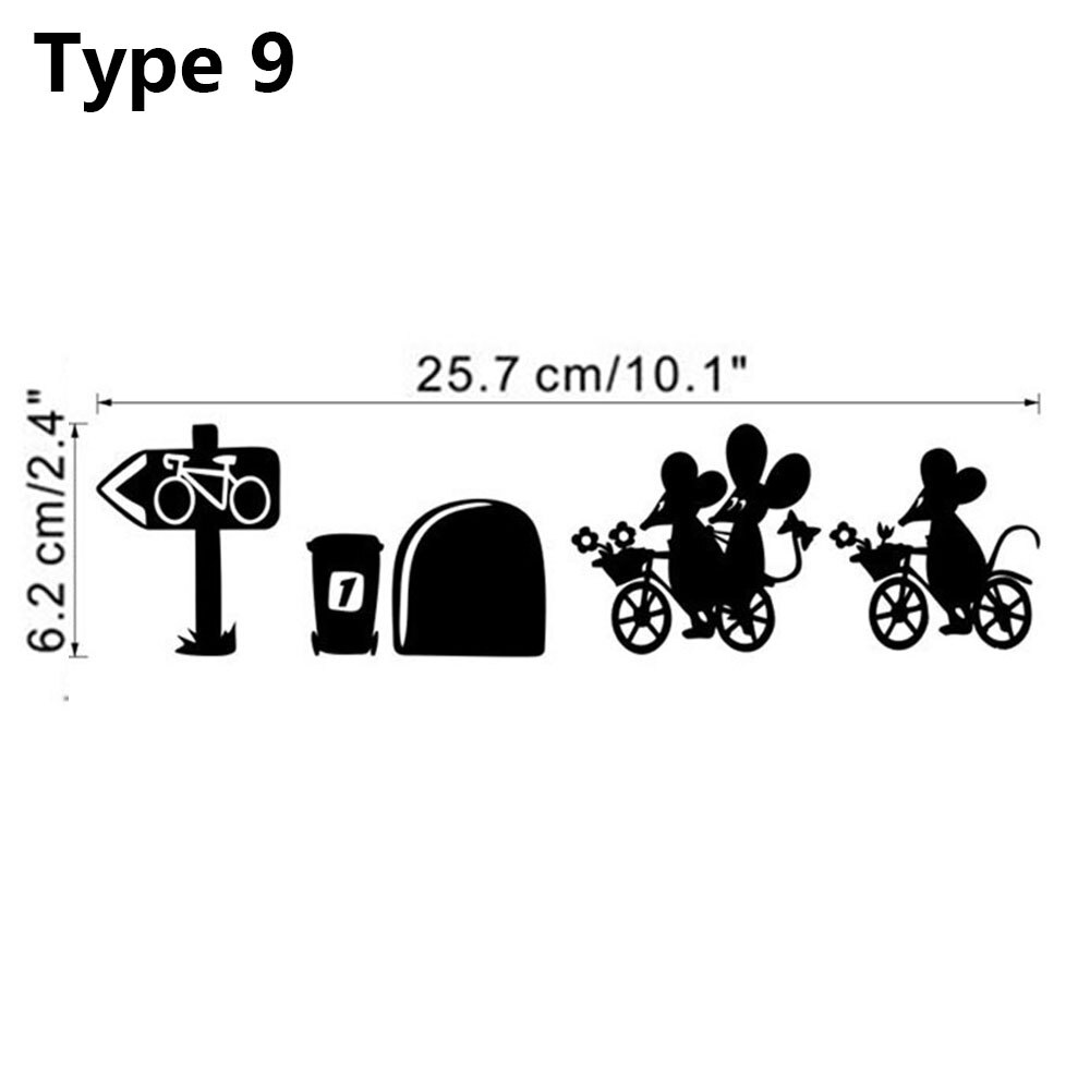 1pc grappige verwijderbare cartoon muizengat muurstickers zwarte muizen patroon diy plint sticker trap muurschildering kamerhoek ornament: 9