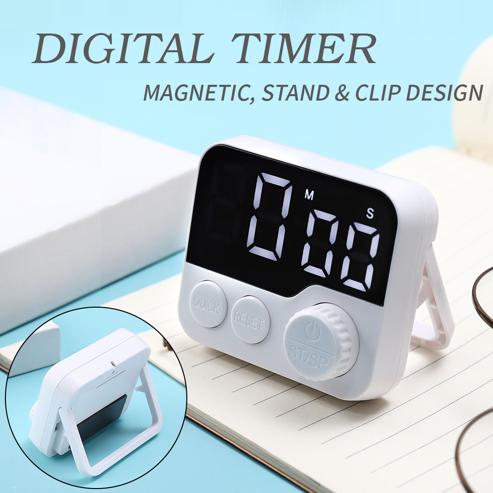 Digital LCD kitchen timer with on/off switch, mute and loud alarm, 24-hour clock, children, teachers, kitchen