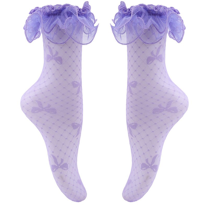 Summer Baby Girls Kids Toddler Lace Ruffle Princess Mesh Socks Children Breathable Ankle Sock: Purple