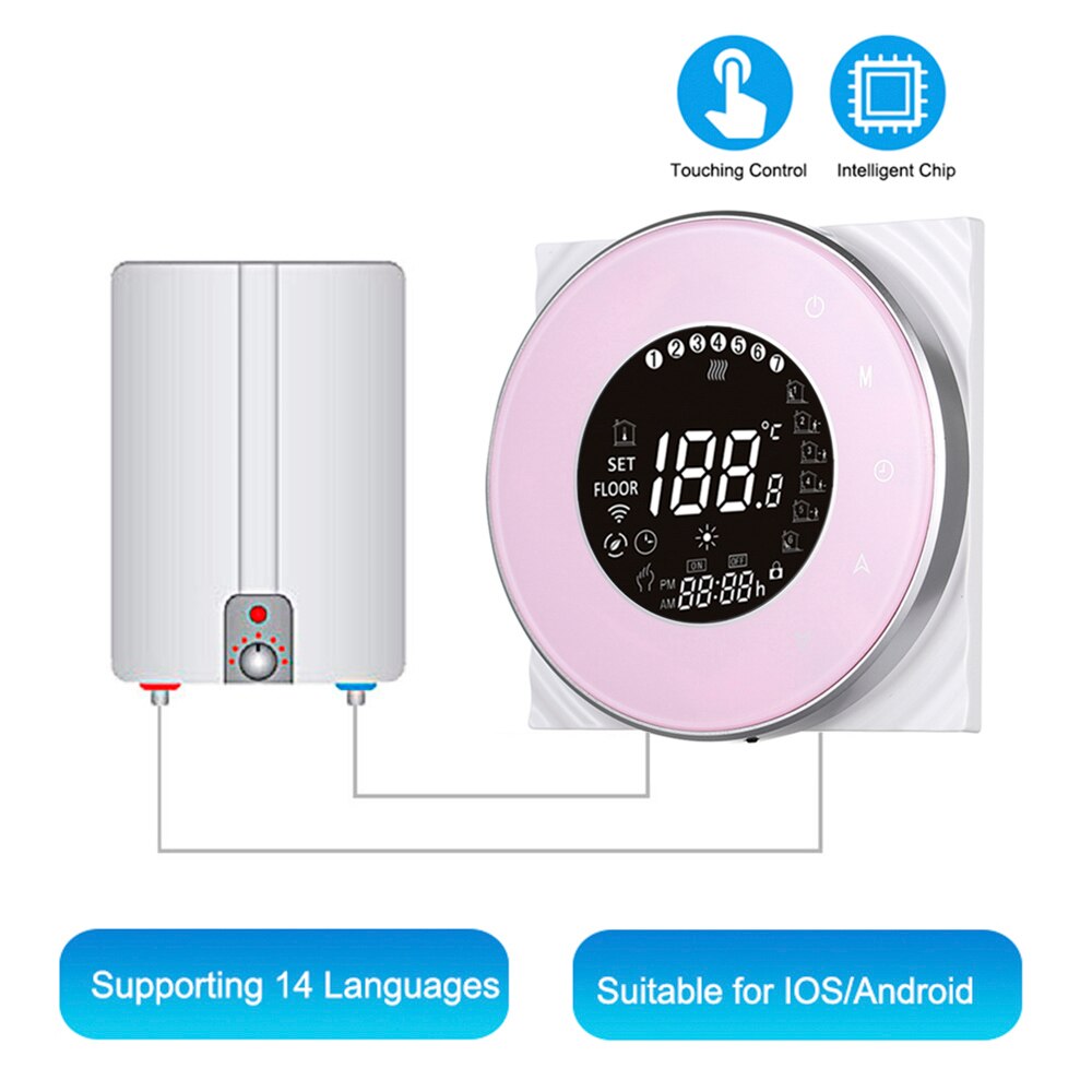 BHT-6000-GCLW Water/Gas Boiler Thermostat Backlight WIFI Weekly Programmable LCD Touch Screen Works with Alexa Google home: GC pink no wifi