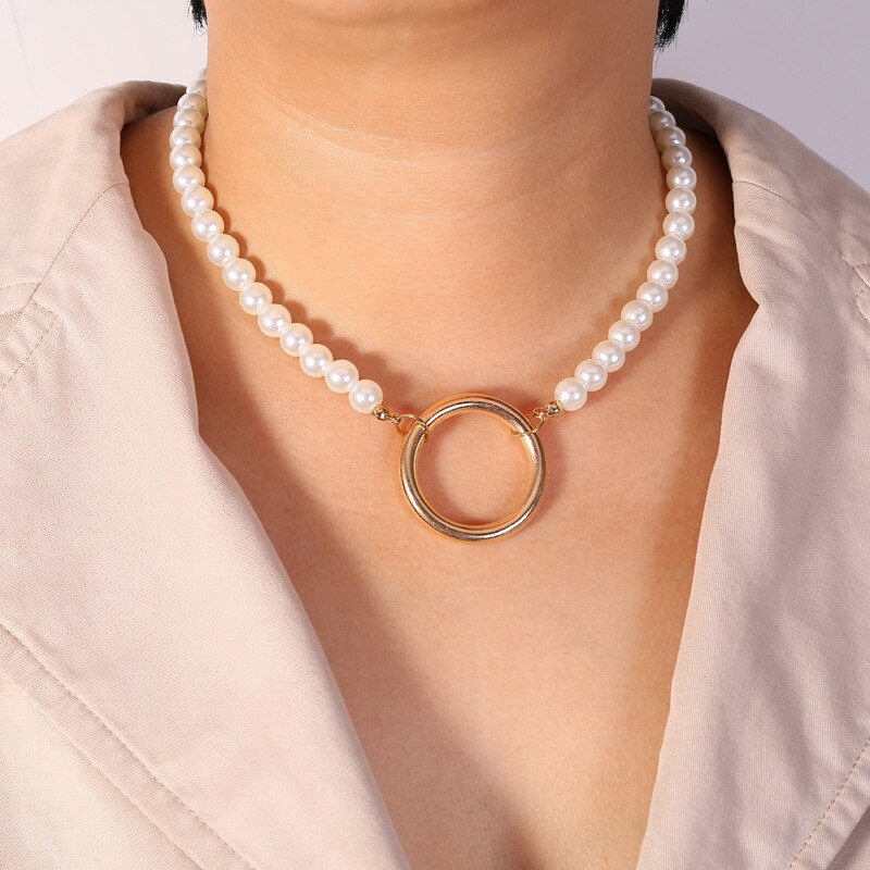 KMVEXO Bohemian Shell Hoofd Lock Ronde Gesimuleerde Parel Kralen Choker Ketting voor Bruiden Vrouwen Vrouwelijke Bruids Bruiloft Sieraden
