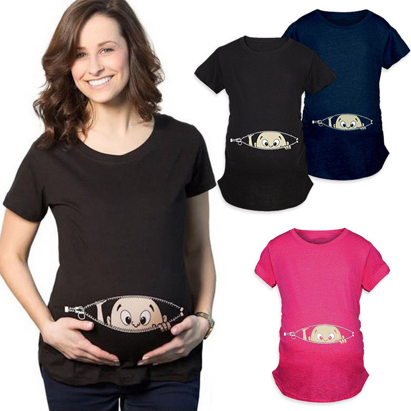Pregnant Woman Breastfeeding Clothes Maternity Baby Peeking T Shirt Pregnancy Tee Expecting Mothers Tops Shirt Mom Tshirt