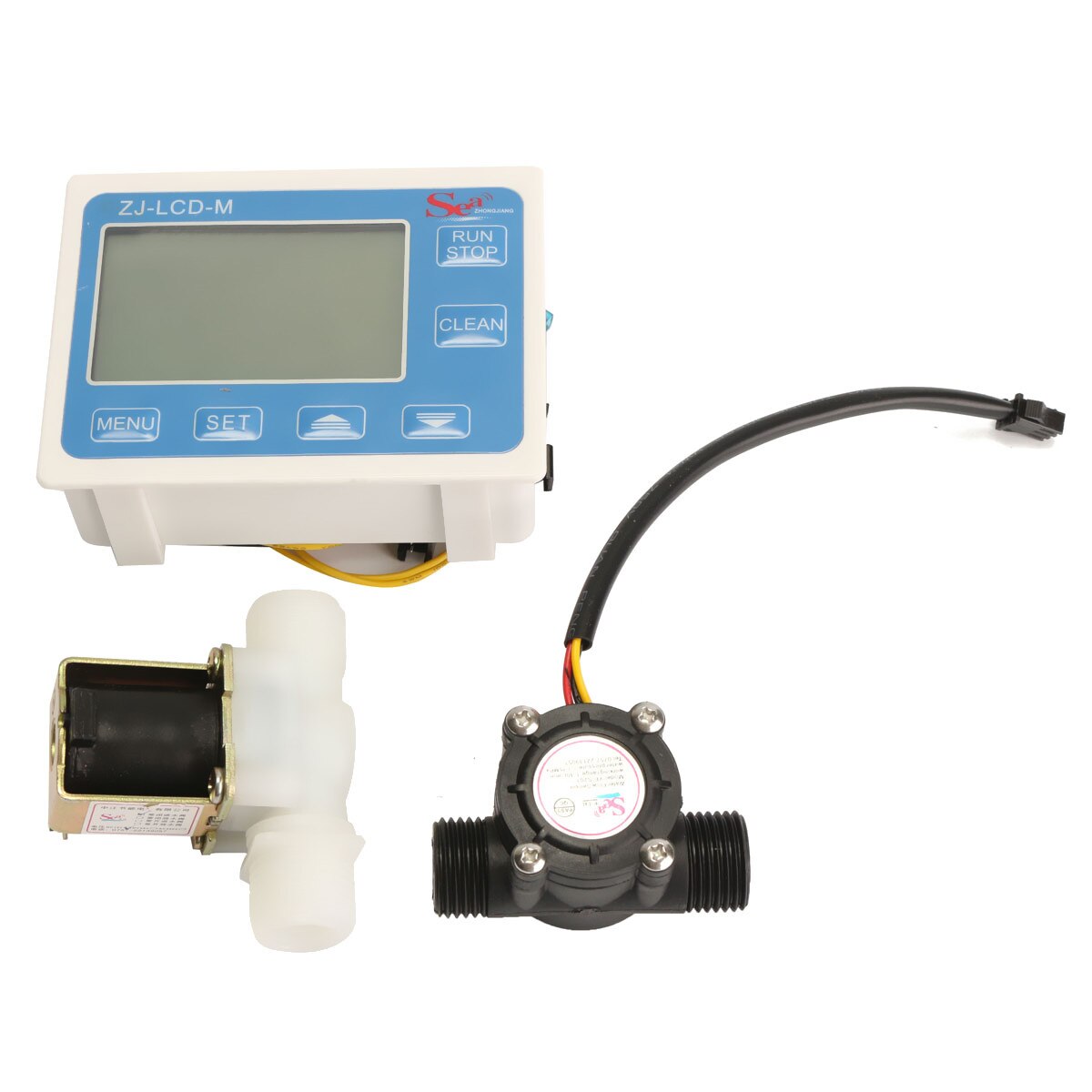1/2'' Water Flow Rate Gauge Control LCD Meter + Flow Sensor + Solenoid Valve Set