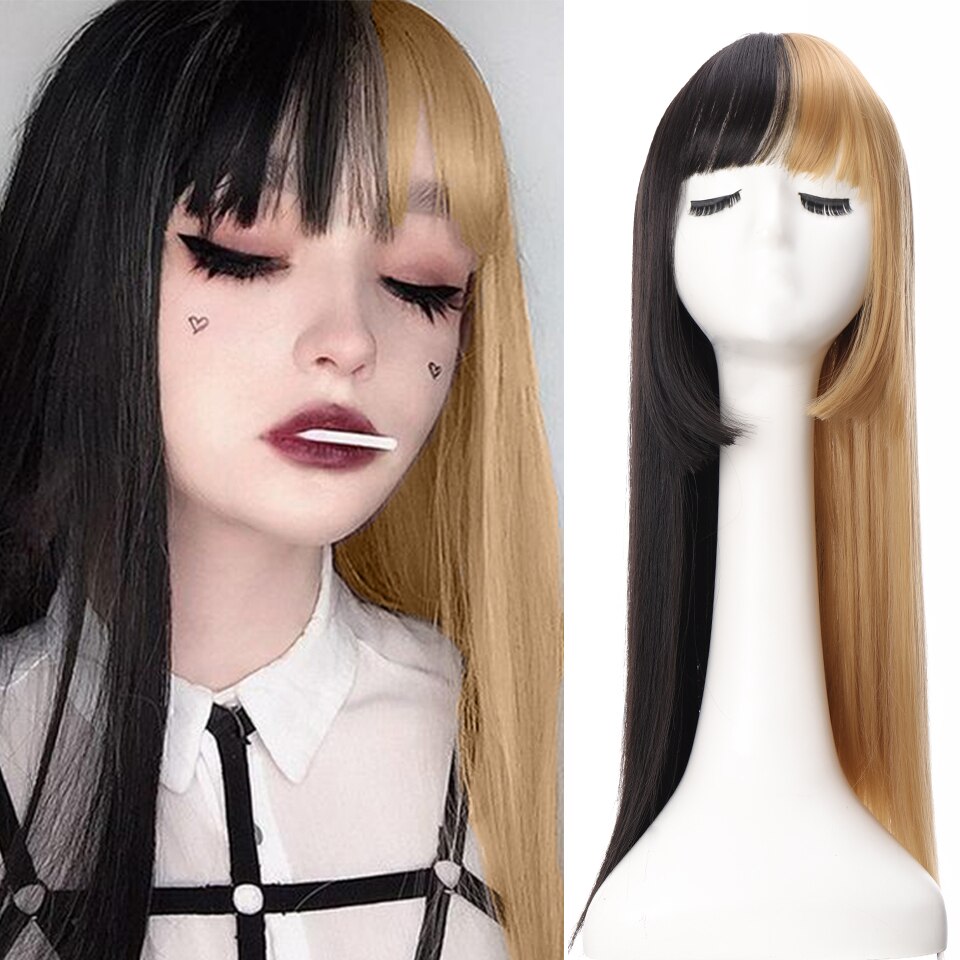 Shangke Synthetische Pruik Vrouwelijke Lange Rechte Hittebestendige Roze Paars Blond Wit Lolita Pruiken Cosplay Halloween Gekleurde Pruik: T1B/4/30