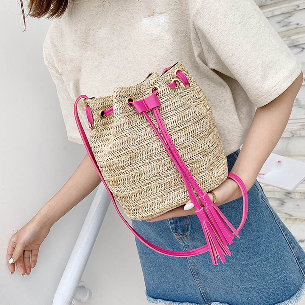 Vrouwen Schoudertas Geweven Rotan Tas Mode Dame Literaire Stro Kwastje Emmer Wilde Schouder Messenger Bags Bolsa Feminina