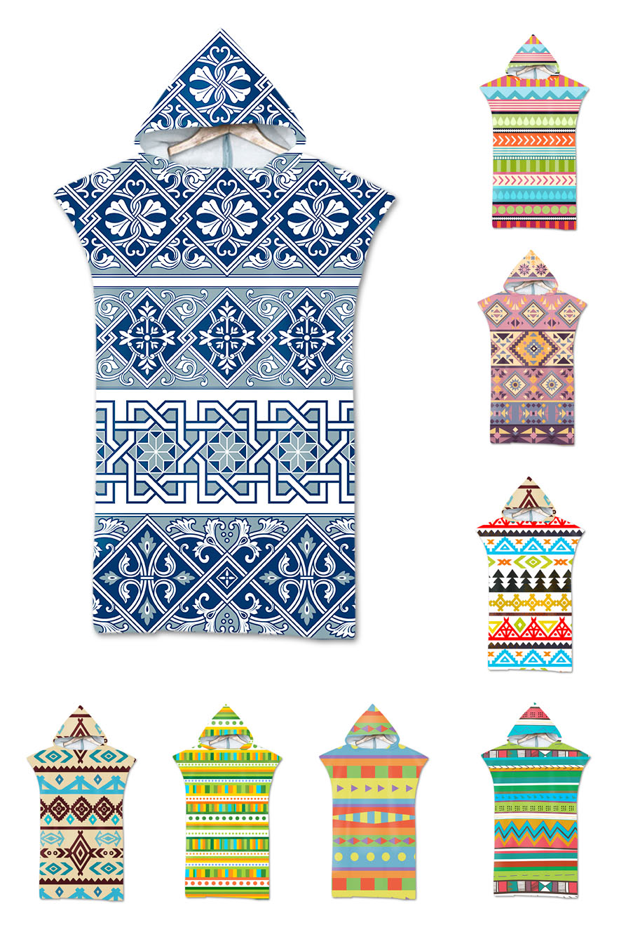 aztèque bohème géométrique Triangles Zigzags diamants rayures imprimer grand adulte Poncho à capuche piscine bain serviette de plage