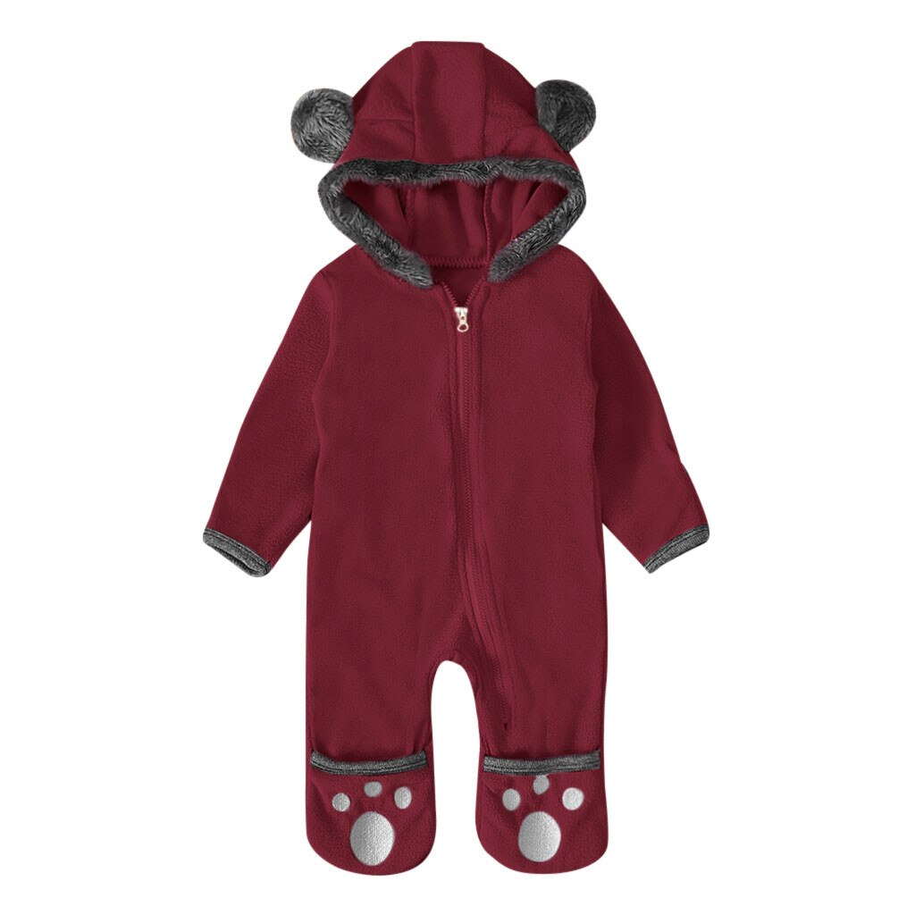 Hoodie Romper Jumpsuit Met Oren Infant Baby Meisjes Jongens Solid Cartoon Fleece Oren Hoodie Romper Kleding Jumpsuit Disfraz Baby