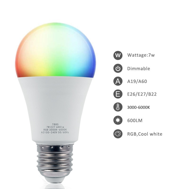 E27 wifi smart led pære rgb cw lampe stemmestyring med alexa google home: Default Title