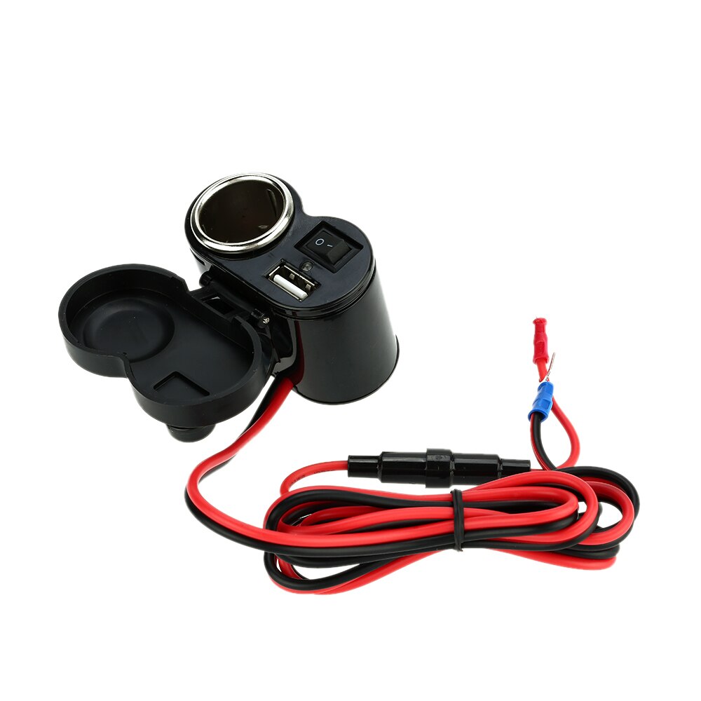 Motorcycle Accessory DIY 5V/1.5A USB Socket with Blue LED Indicator + Cigarette Lighter Power Socket with ON/OFF Switch 12V