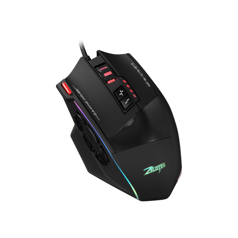 Zelotes C13 Gaming Mouse 10000 DPI 13 Programmable Buttons RGB LED Light Mice 5 DPI Options 13 Programmable Button Colorful