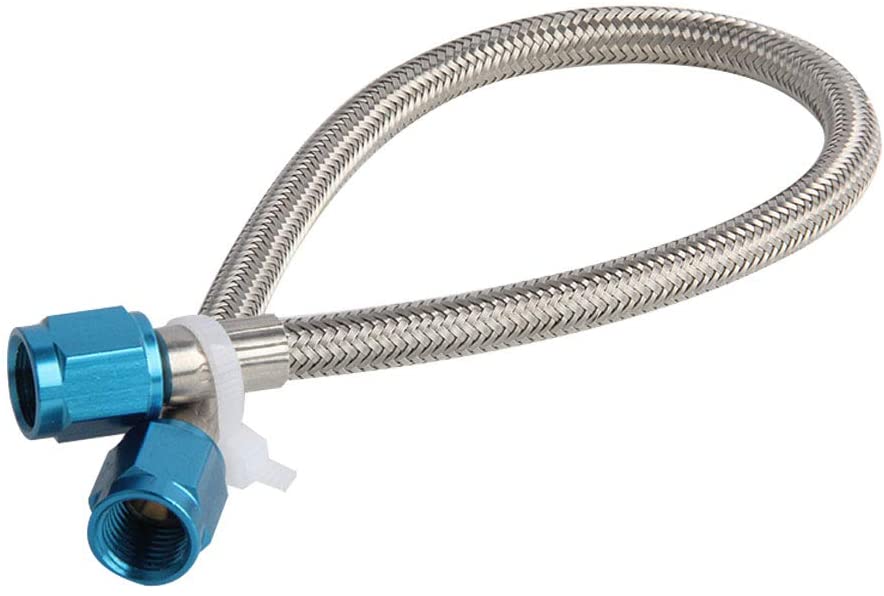 12 Inches Nitrous Stainless Steel Braided Hose with -4AN Blue Fittings Lined Stainless Steel Hose