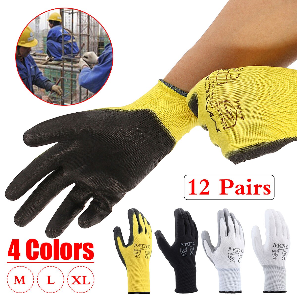 Safurance 12Pairs PU Nitril Beschichtet Sicherheit Arbeit Handschuhe Garten Bauherren Grip Größe M/L/XL Hand Schutz