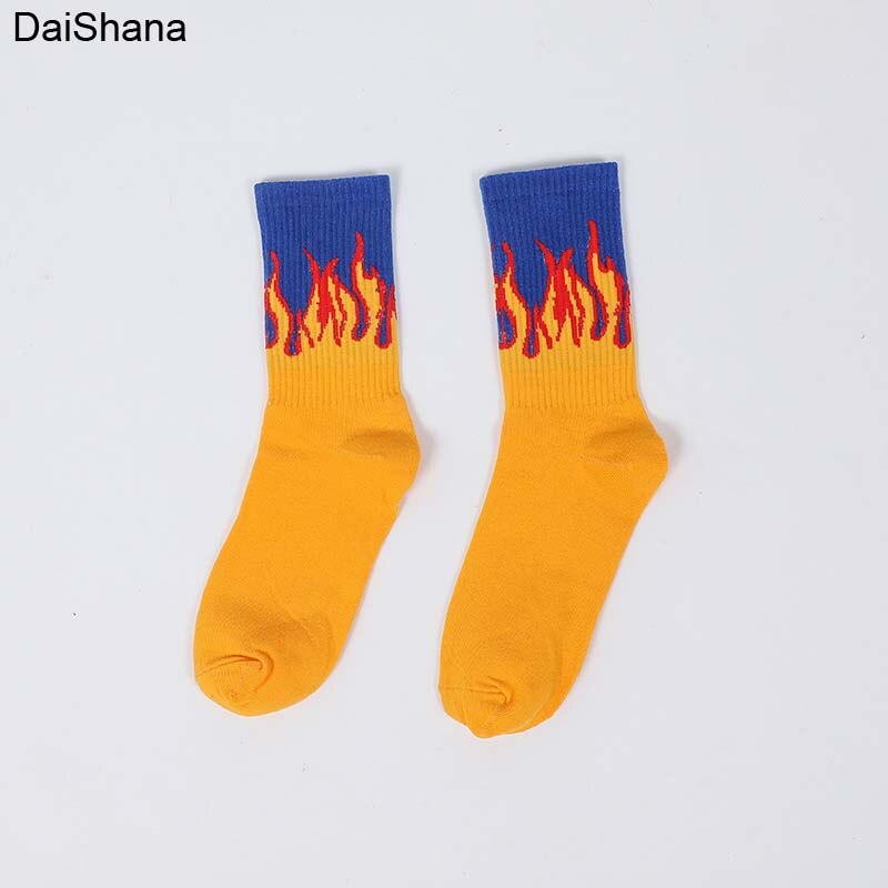 Daishana Unisex Vlam Rood En Wit Vuur Sokken Novelty Hip Hop Harajuku Sokken Skateboard Calceines Mujer Straat Skarpetki Sokken: Yellow