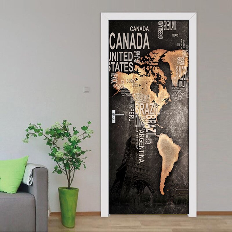 PVC Waterproof Self-adhesive Door Sticker 3D Black Retro Alphabet Sticker Living Room Door Decor Wall Sticker 3D Decal