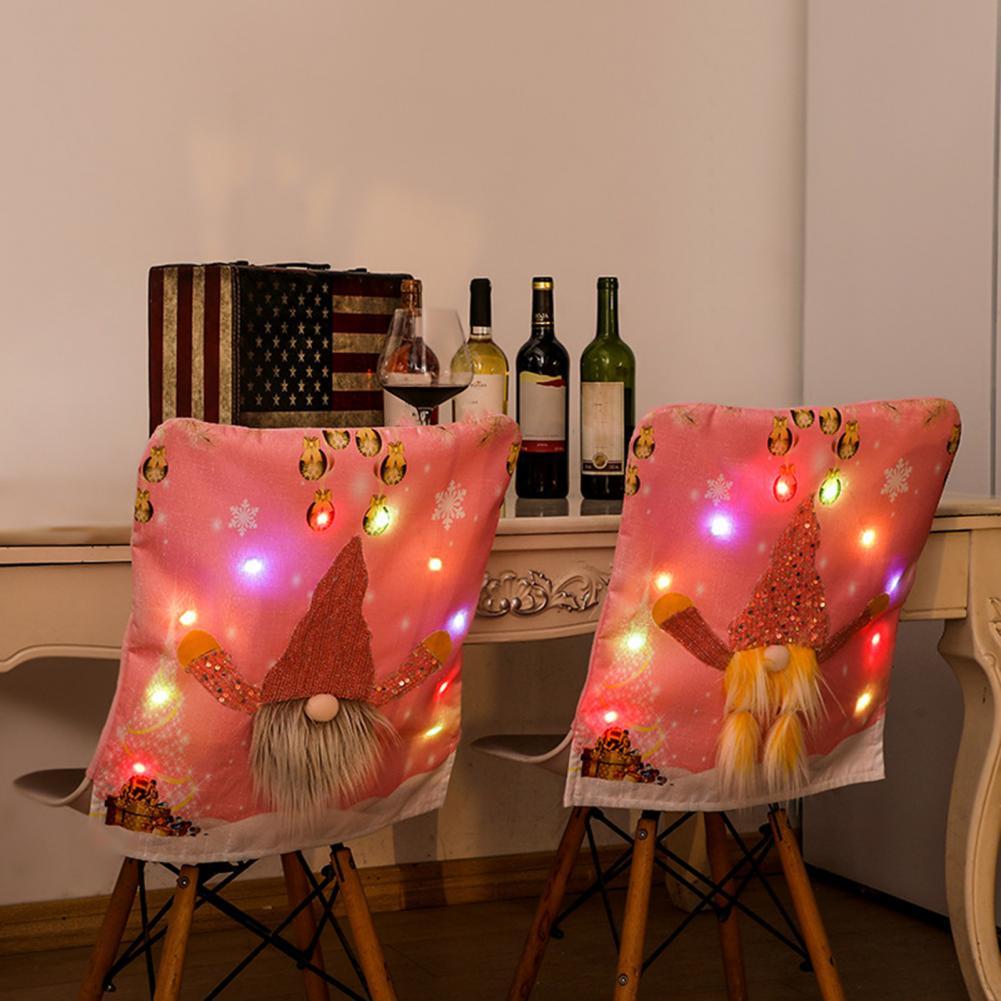 Lichtgevende Stoel Cover Delicate Niet-geweven Stof Led Verlichting Dwerg Patroon Roze Kerst Hoes Voor Thuis
