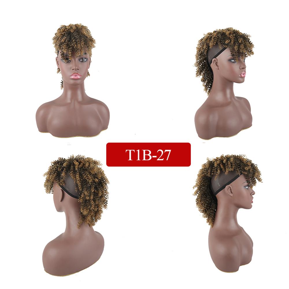 Afro Puff Ponytail With Bangs Afro Kinky Curly Synthetic Curly Mohawk Ponytail Clips in Hair Extension For Black women Hairpiece