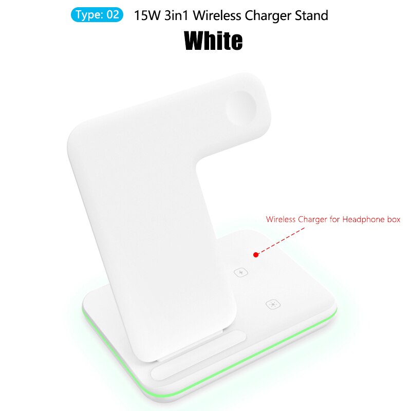 15w 3in1 qi carregador sem fio suporte para iphone 11 xs xr x 8 estação doca de carga rápida sem fio para apple watch 5 4 3 airpods pro 2: Z5A White