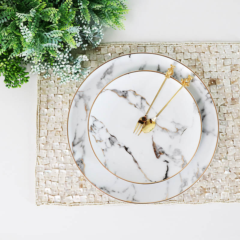Porslinsfat marmor gyllene kant dinne tallrik biff tallrik european ameraica style living